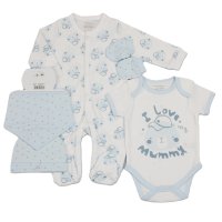 M15914: Baby Blue "I Love Mummy" 5 Piece Net Bag Gift Set (0-9 Months)